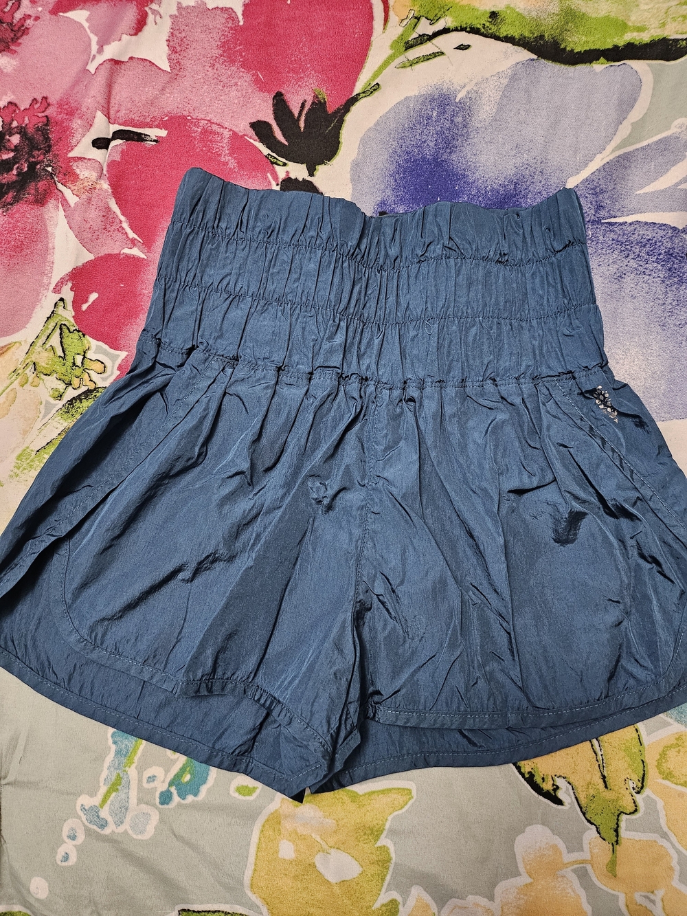 Free People High-Waist Indigo Smocked Shorts